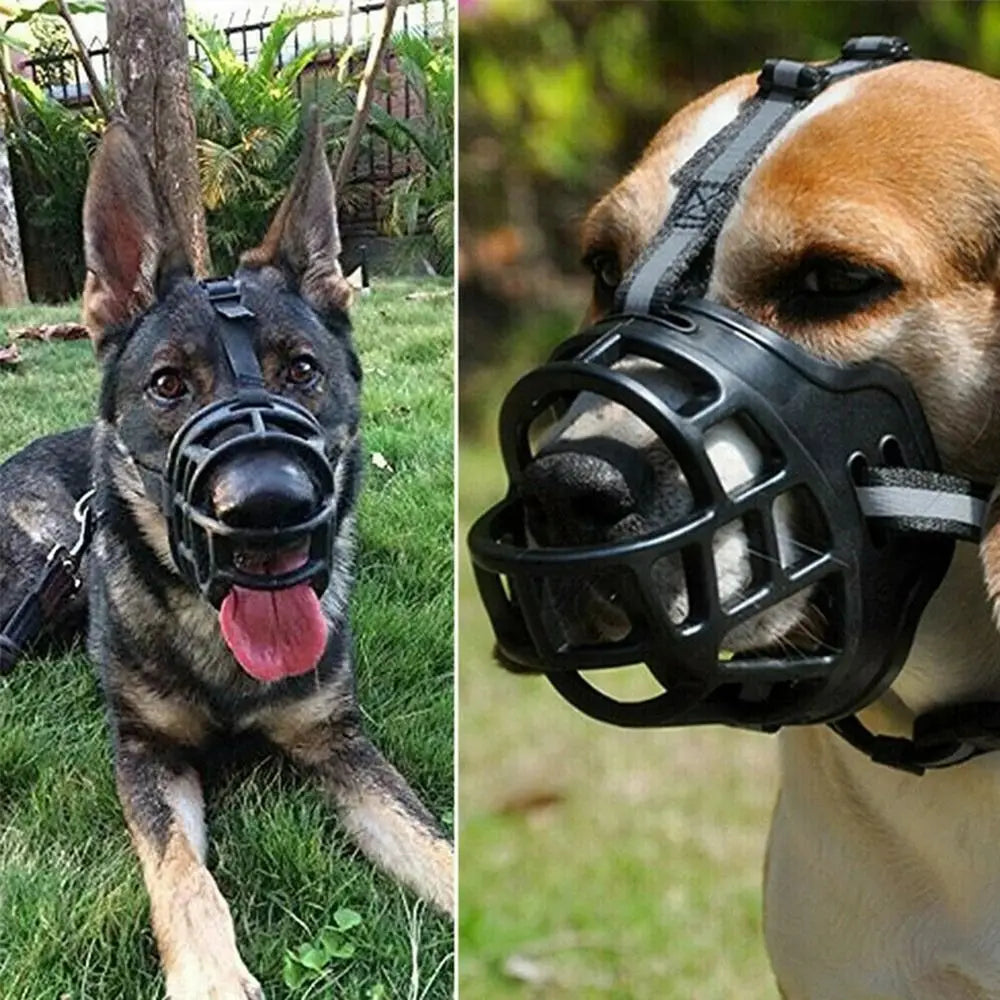 Adjustable Dog Muzzle Anti-Biting Dog Mouth Cover with Reflective Strip Can Drink Water Breathable Plastic