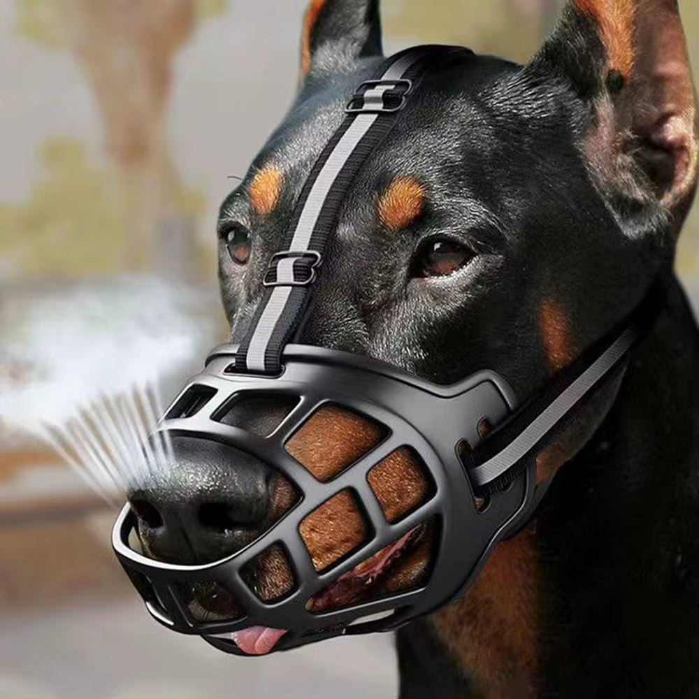 Adjustable Dog Muzzle Anti-Biting Dog Mouth Cover with Reflective Strip Can Drink Water Breathable Plastic